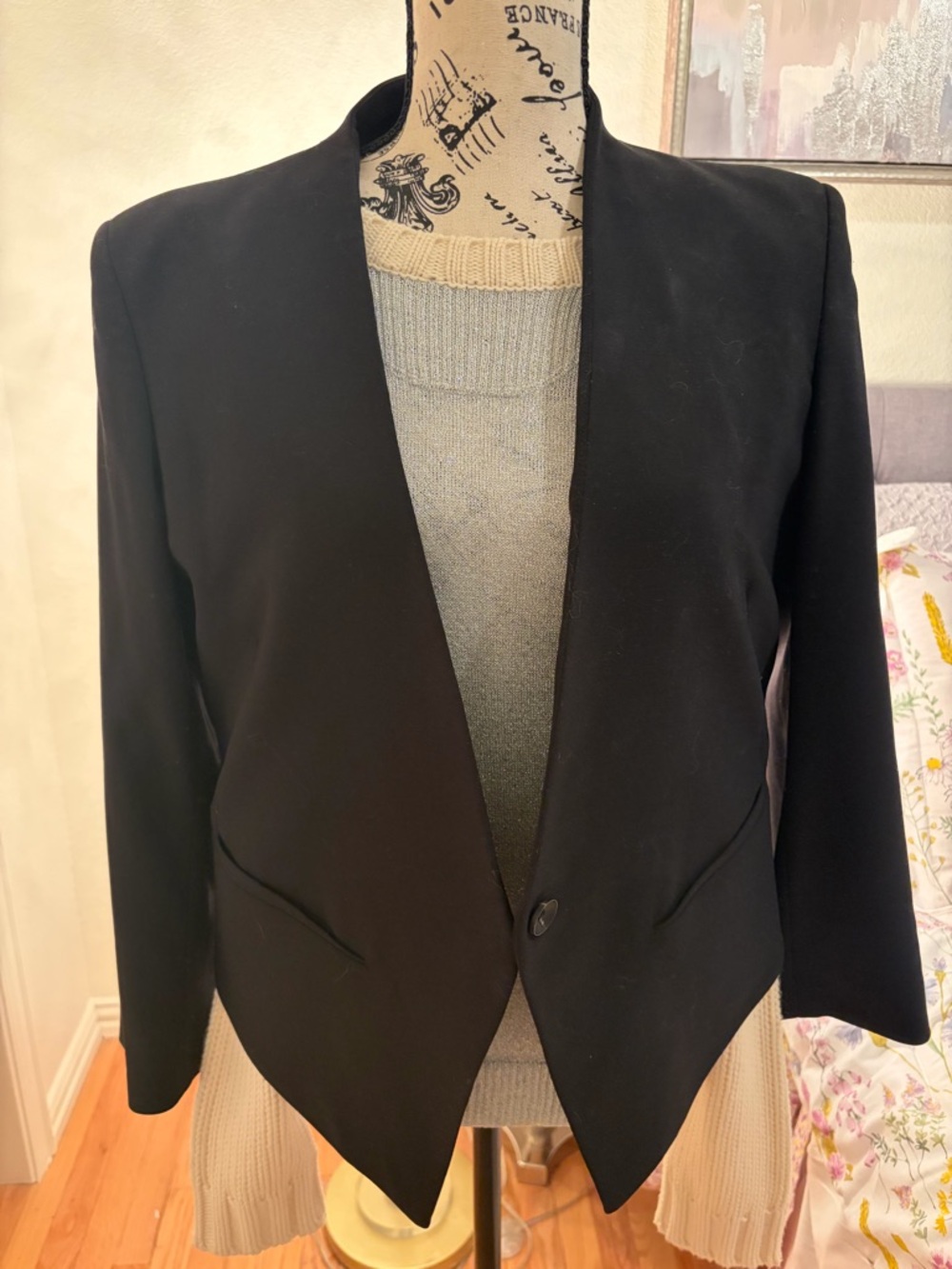 Helmut Lang Black Lapelless Single-Button Blazer